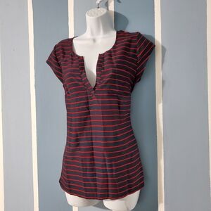 Banana Republic Black and Red Striped Blouse